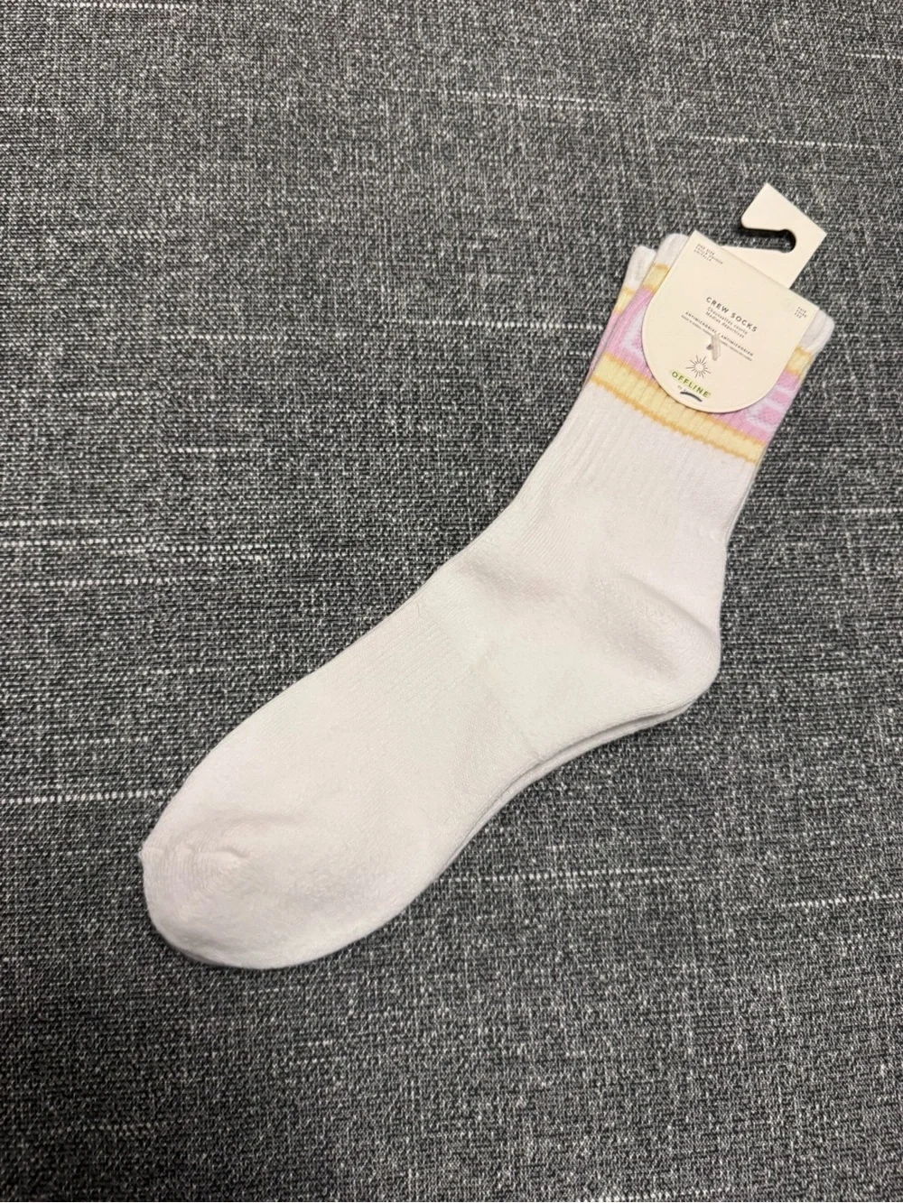 Aerie White Crew Socks with Pink and Yellow Stripes